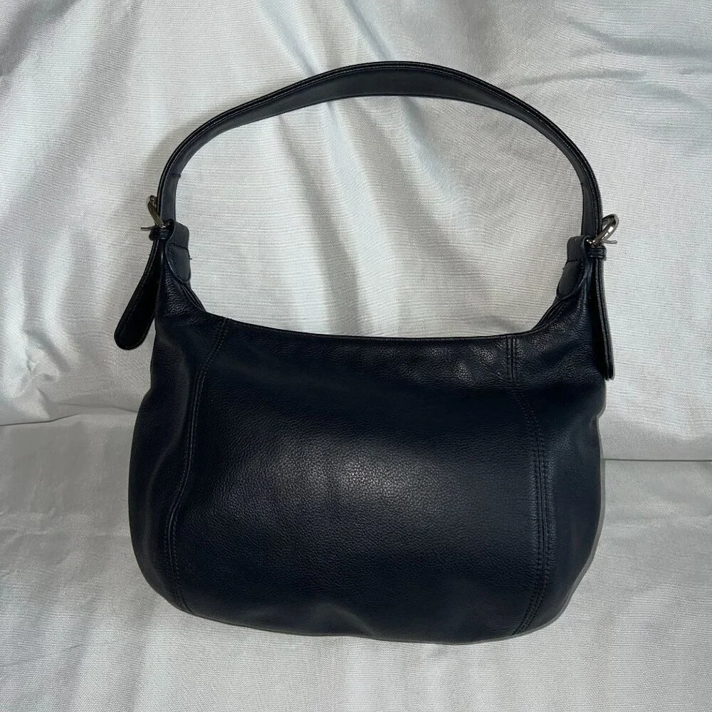 Aurielle Navy Leather Shoulder Bag With Zip Exterior Pocket & Soft Handle - Picture 2 of 5